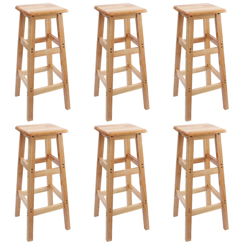 Industrial Wooden Counter Chair Square Backless Solid Wood Round High Chair with 4 Legs