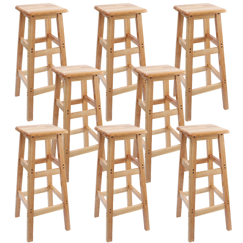 Industrial Wooden Counter Chair Square Backless Solid Wood Round High Chair with 4 Legs