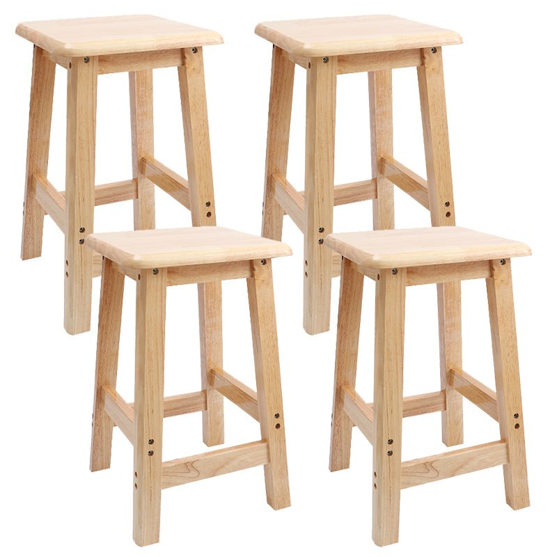 Industrial Wooden Counter Chair Square Backless Solid Wood Round High Chair with 4 Legs
