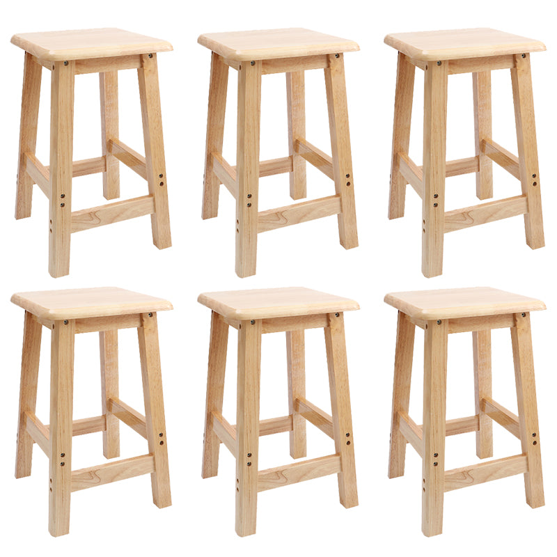 Industrial Wooden Counter Chair Square Backless Solid Wood Round High Chair with 4 Legs