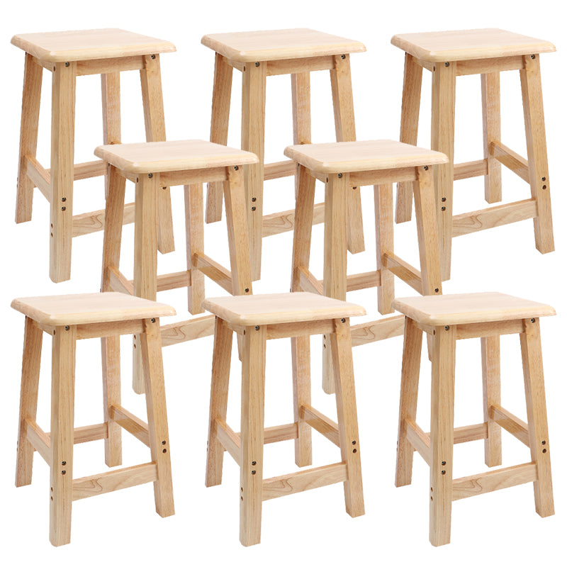 Industrial Wooden Counter Chair Square Backless Solid Wood Round High Chair with 4 Legs