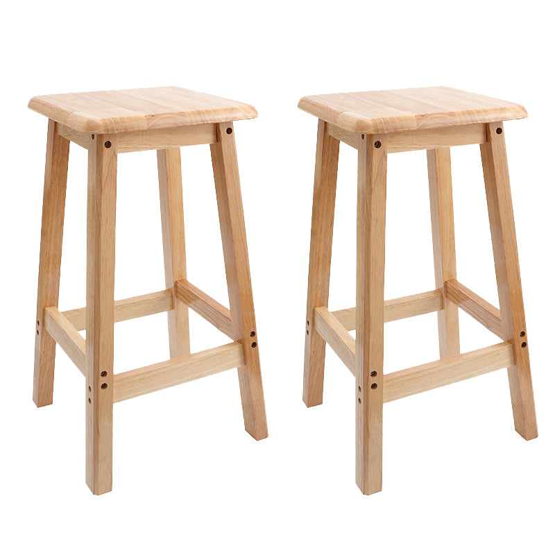 Industrial Wooden Counter Chair Square Backless Solid Wood Round High Chair with 4 Legs