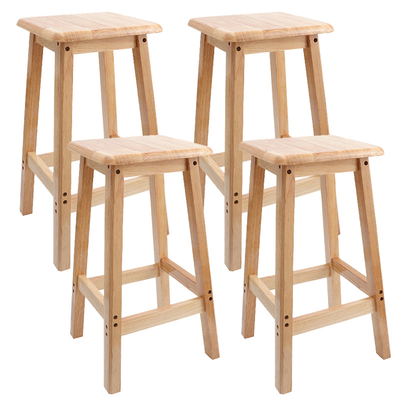 Industrial Wooden Counter Chair Square Backless Solid Wood Round High Chair with 4 Legs