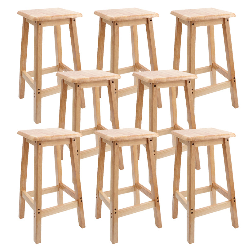 Industrial Wooden Counter Chair Square Backless Solid Wood Round High Chair with 4 Legs