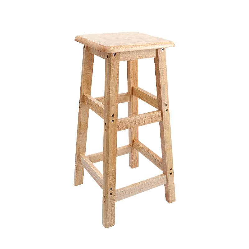 Industrial Wooden Counter Chair Square Backless Solid Wood Round High Chair with 4 Legs