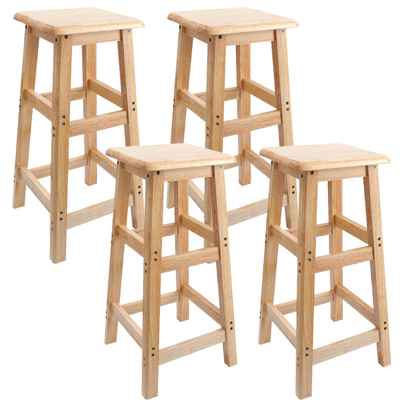 Industrial Wooden Counter Chair Square Backless Solid Wood Round High Chair with 4 Legs