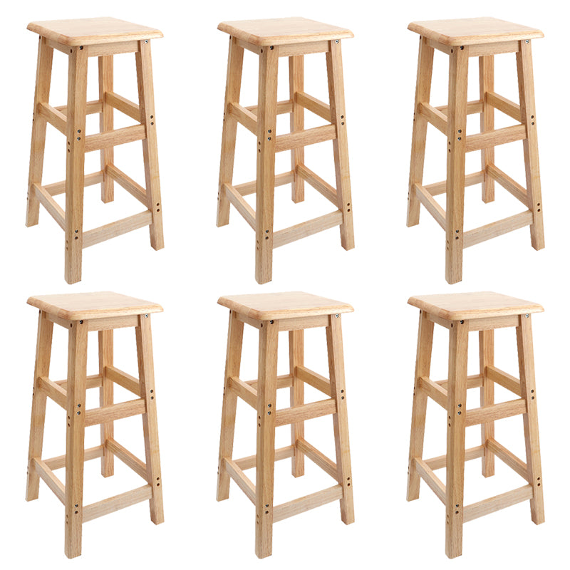 Industrial Wooden Counter Chair Square Backless Solid Wood Round High Chair with 4 Legs