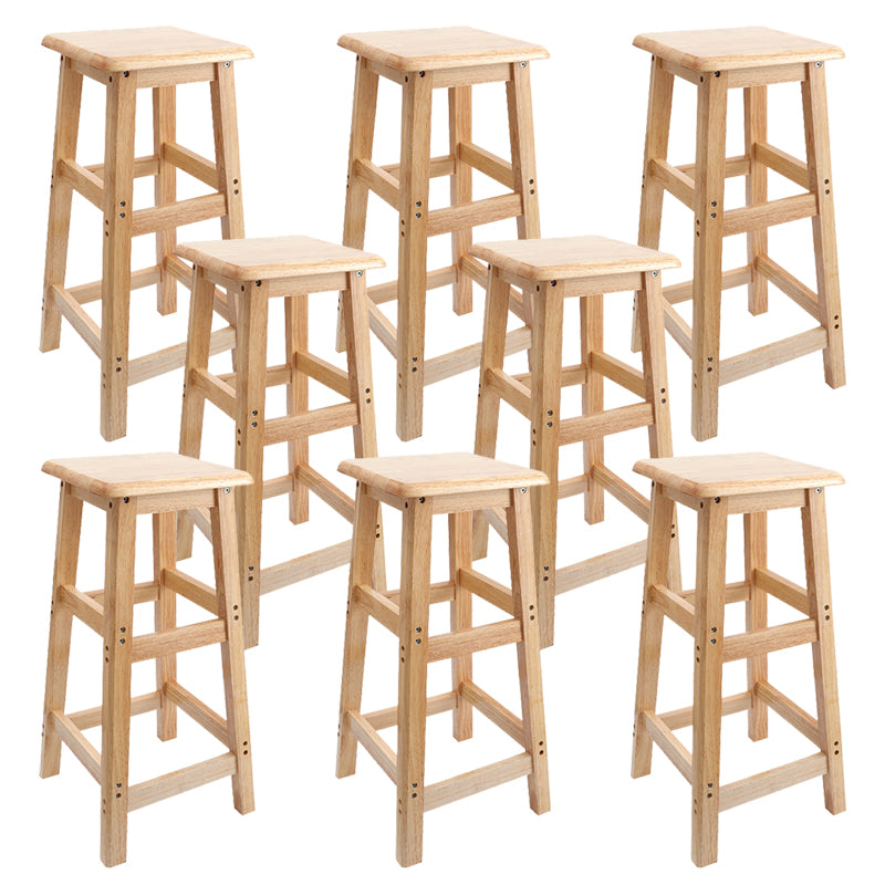 Industrial Wooden Counter Chair Square Backless Solid Wood Round High Chair with 4 Legs