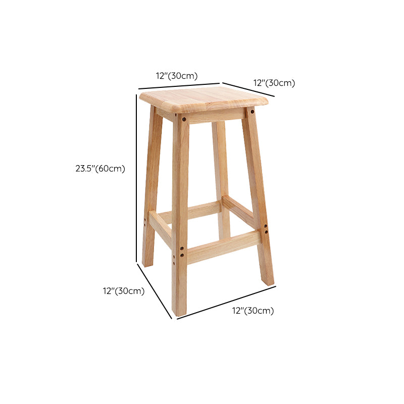 Industrial Wooden Counter Chair Square Backless Solid Wood Round High Chair with 4 Legs