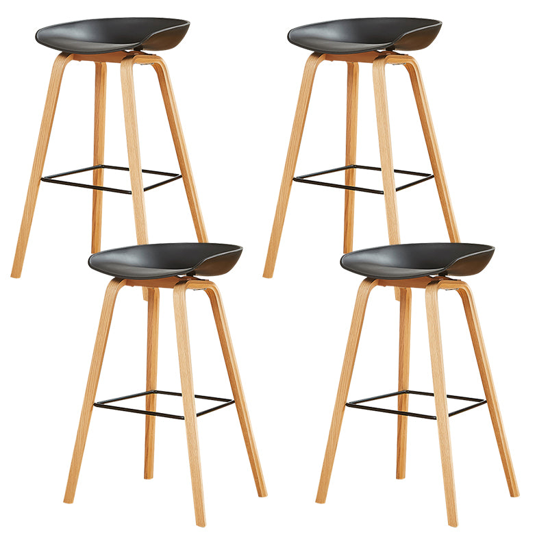 Nordic Backrest Armless Counter High Stool Plastic Cafe Bar Chair with Wooden Base
