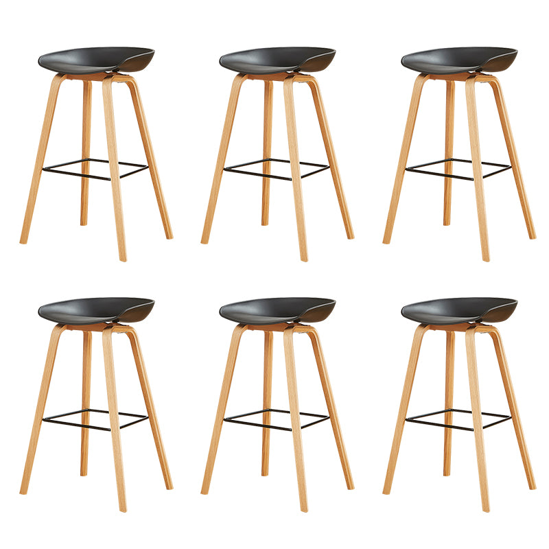 Nordic Backrest Armless Counter High Stool Plastic Cafe Bar Chair with Wooden Base