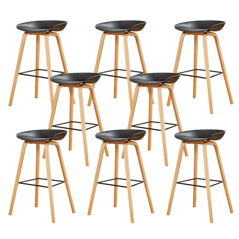 Nordic Backrest Armless Counter High Stool Plastic Cafe Bar Chair with Wooden Base