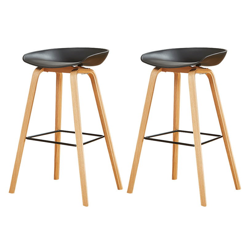 Nordic Backrest Armless Counter High Stool Plastic Cafe Bar Chair with Wooden Base