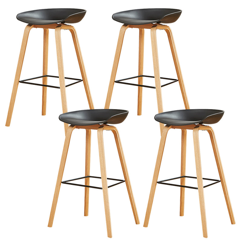 Nordic Backrest Armless Counter High Stool Plastic Cafe Bar Chair with Wooden Base
