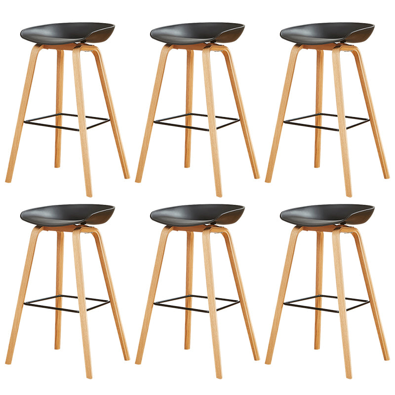 Nordic Backrest Armless Counter High Stool Plastic Cafe Bar Chair with Wooden Base