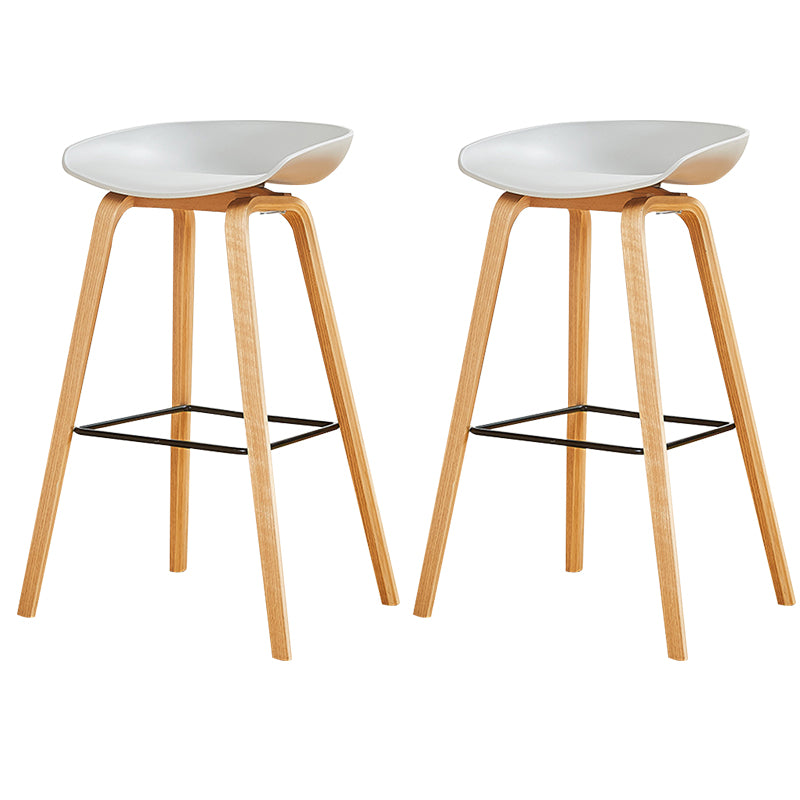 Nordic Backrest Armless Counter High Stool Plastic Cafe Bar Chair with Wooden Base