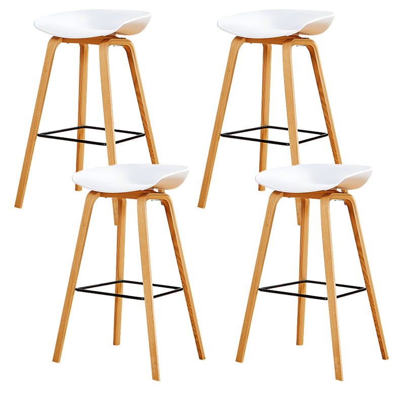Nordic Backrest Armless Counter High Stool Plastic Cafe Bar Chair with Wooden Base