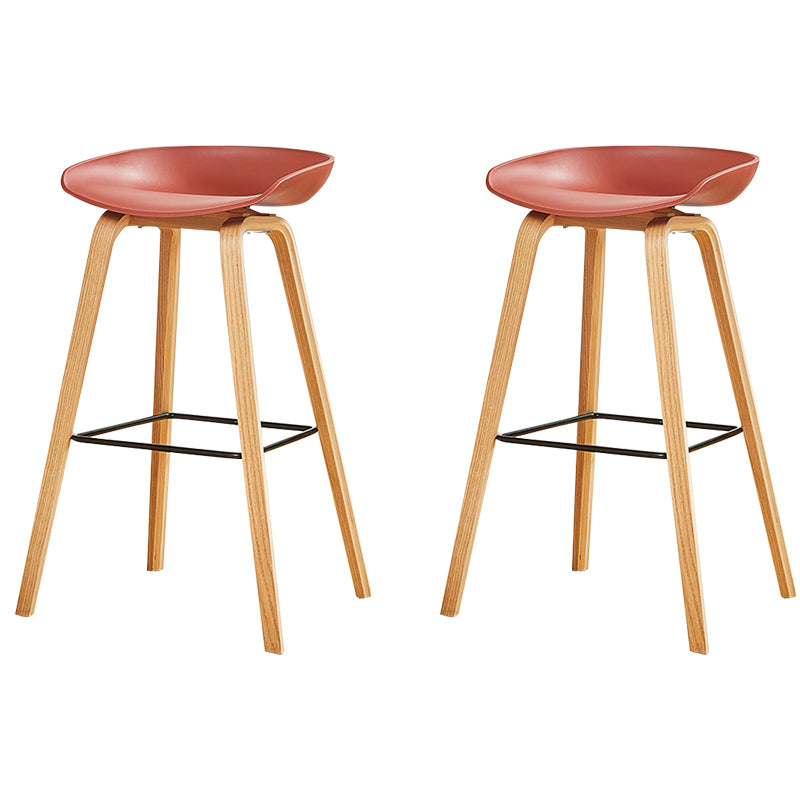 Nordic Backrest Armless Counter High Stool Plastic Cafe Bar Chair with Wooden Base