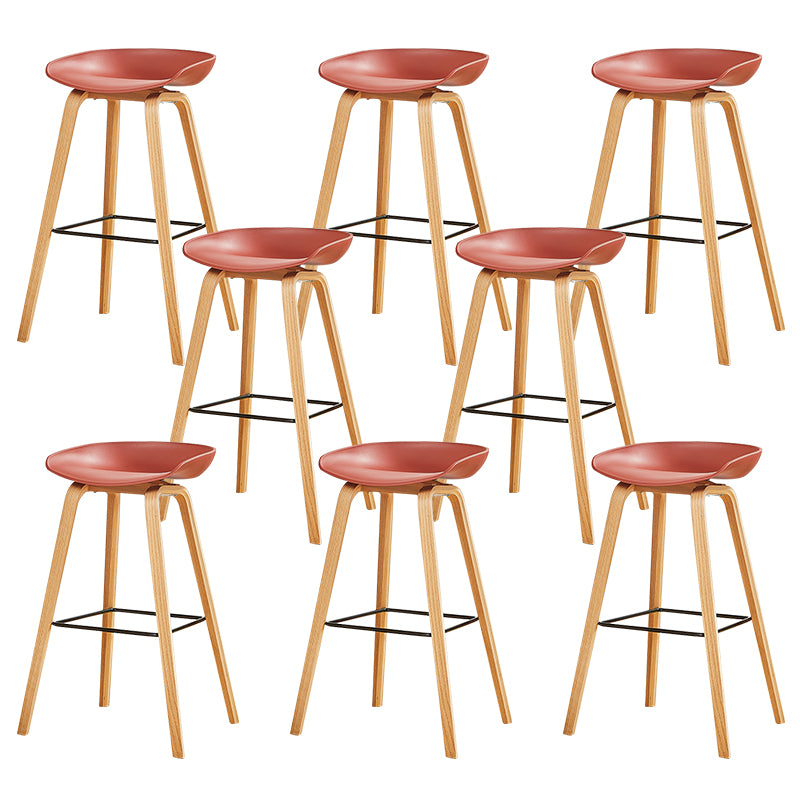 Nordic Backrest Armless Counter High Stool Plastic Cafe Bar Chair with Wooden Base