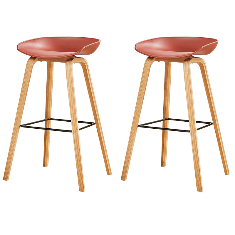 Nordic Backrest Armless Counter High Stool Plastic Cafe Bar Chair with Wooden Base