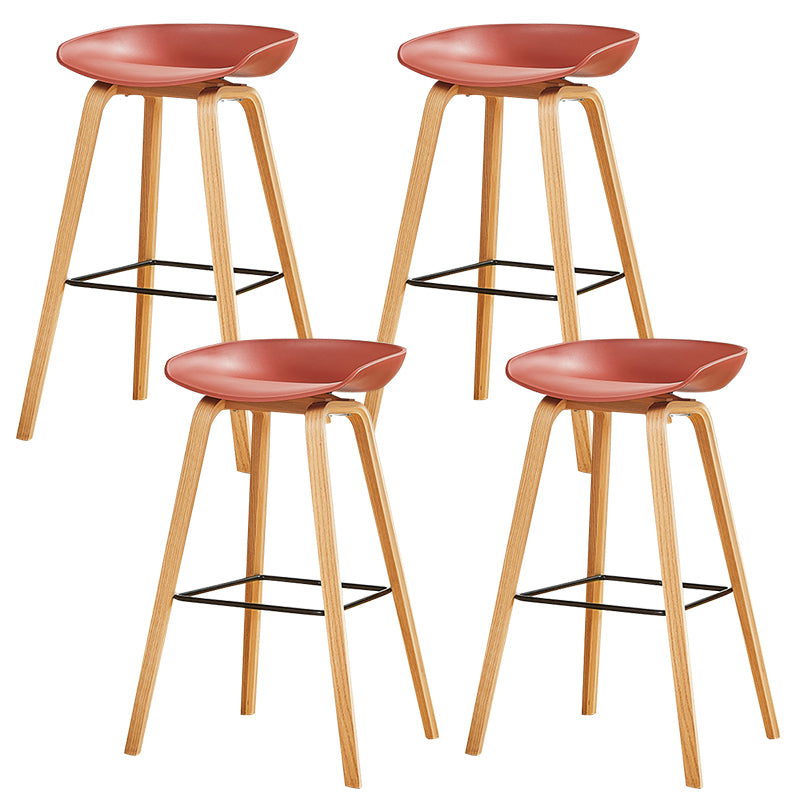 Nordic Backrest Armless Counter High Stool Plastic Cafe Bar Chair with Wooden Base