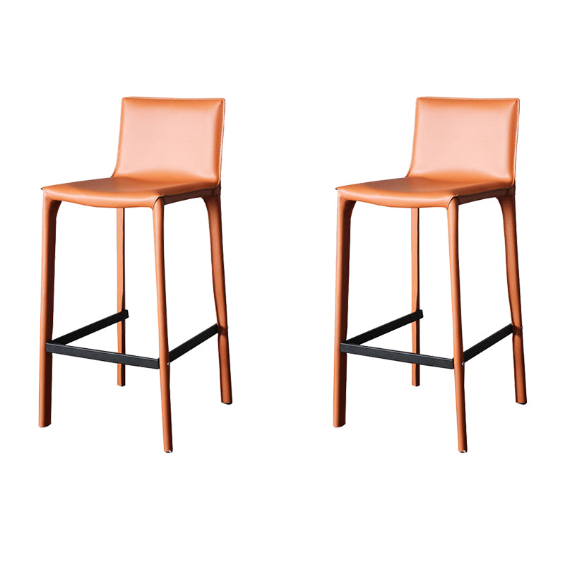Modern Faux Leather Counter Stool Square Low Back Bar Stool with Footrest