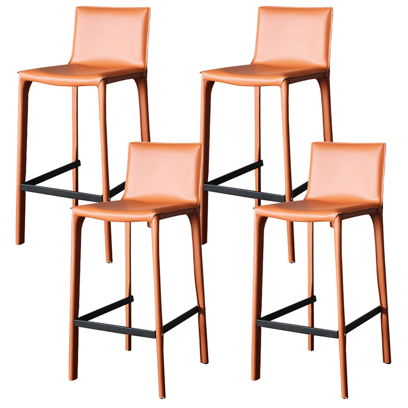 Modern Faux Leather Counter Stool Square Low Back Bar Stool with Footrest