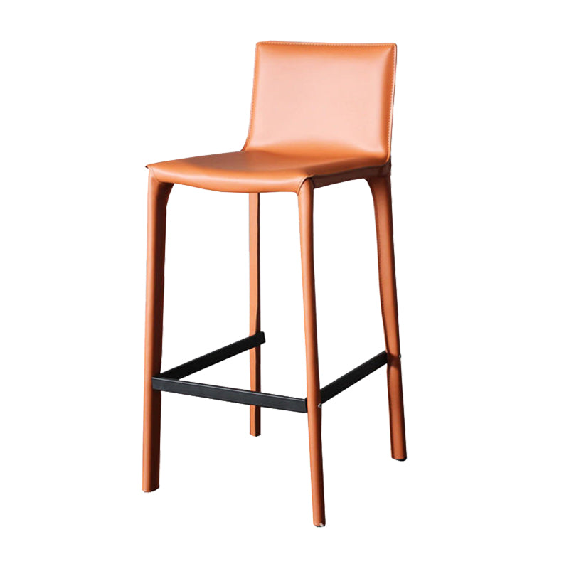 Modern Faux Leather Counter Stool Square Low Back Bar Stool with Footrest