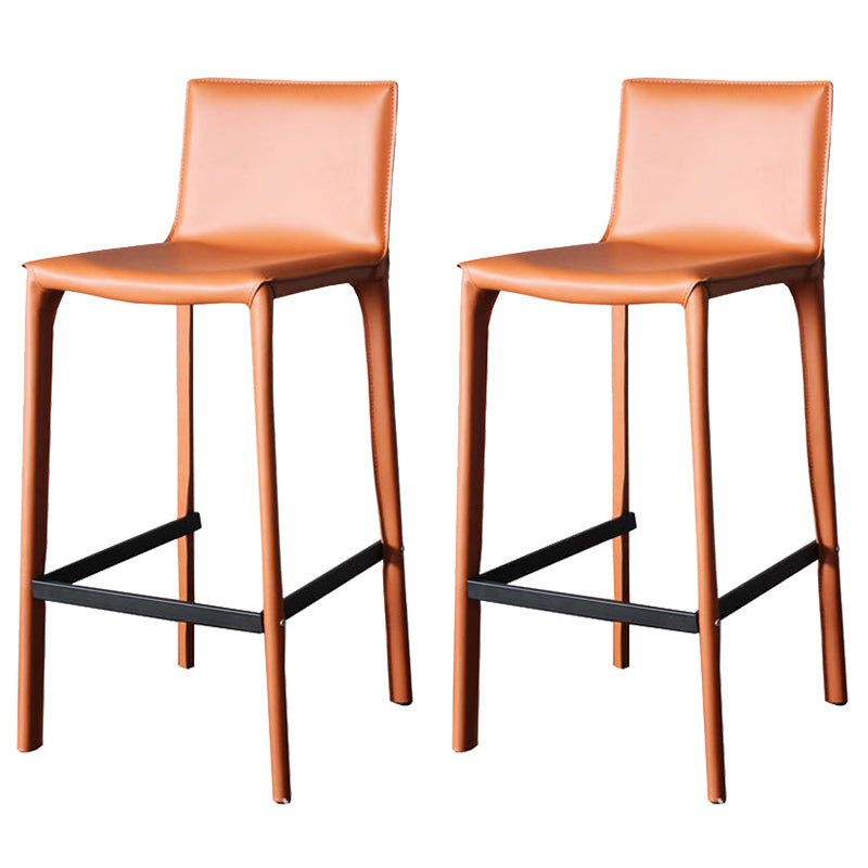 Modern Faux Leather Counter Stool Square Low Back Bar Stool with Footrest