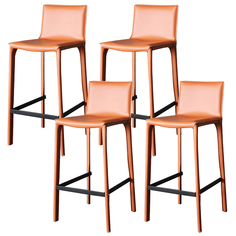 Modern Faux Leather Counter Stool Square Low Back Bar Stool with Footrest