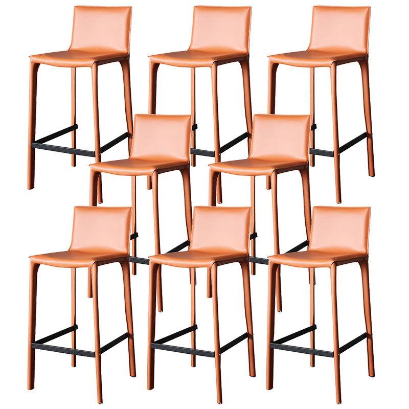 Modern Faux Leather Counter Stool Square Low Back Bar Stool with Footrest