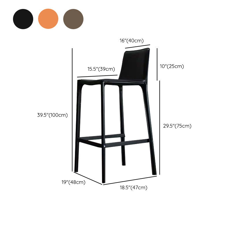 Modern Faux Leather Counter Stool Square Low Back Bar Stool with Footrest