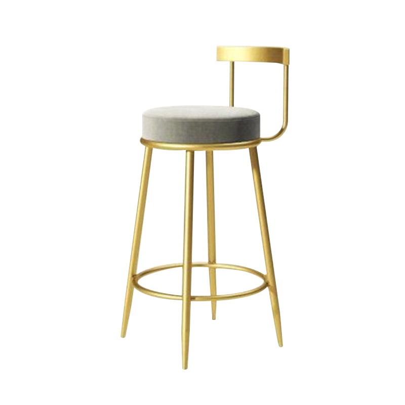 Modern Style Linen Counter Stool Round Low Back Bar Stool with Footrest