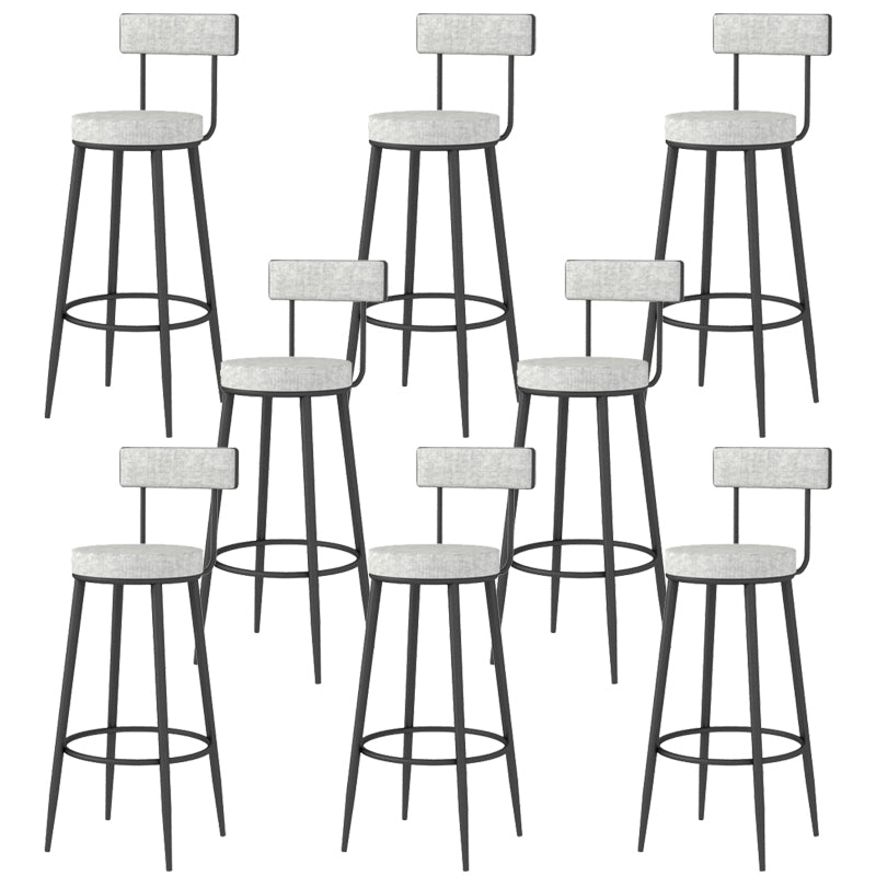 Modern Style Linen Counter Stool Round Low Back Bar Stool with Footrest
