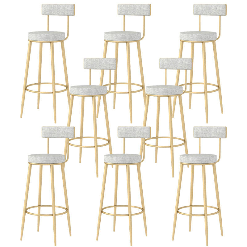 Modern Style Linen Counter Stool Round Low Back Bar Stool with Footrest