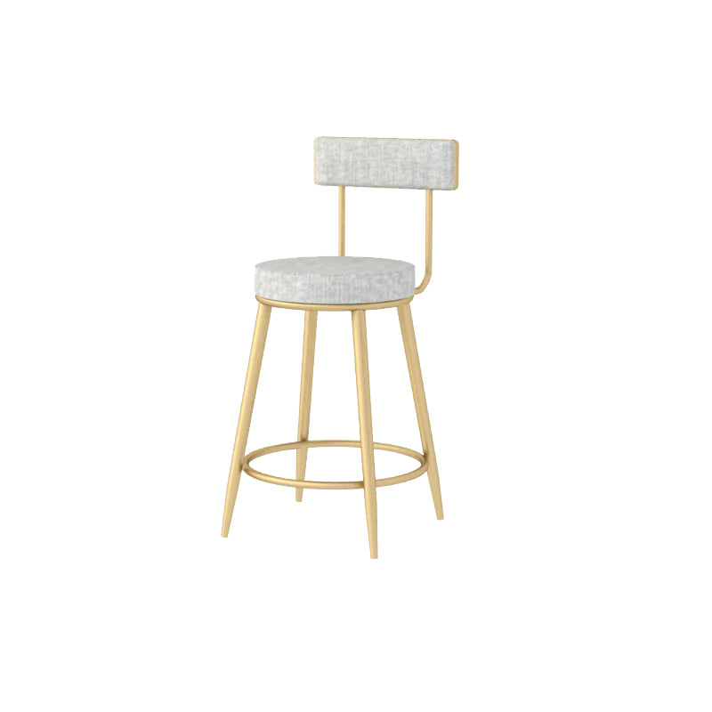 Modern Style Linen Counter Stool Round Low Back Bar Stool with Footrest