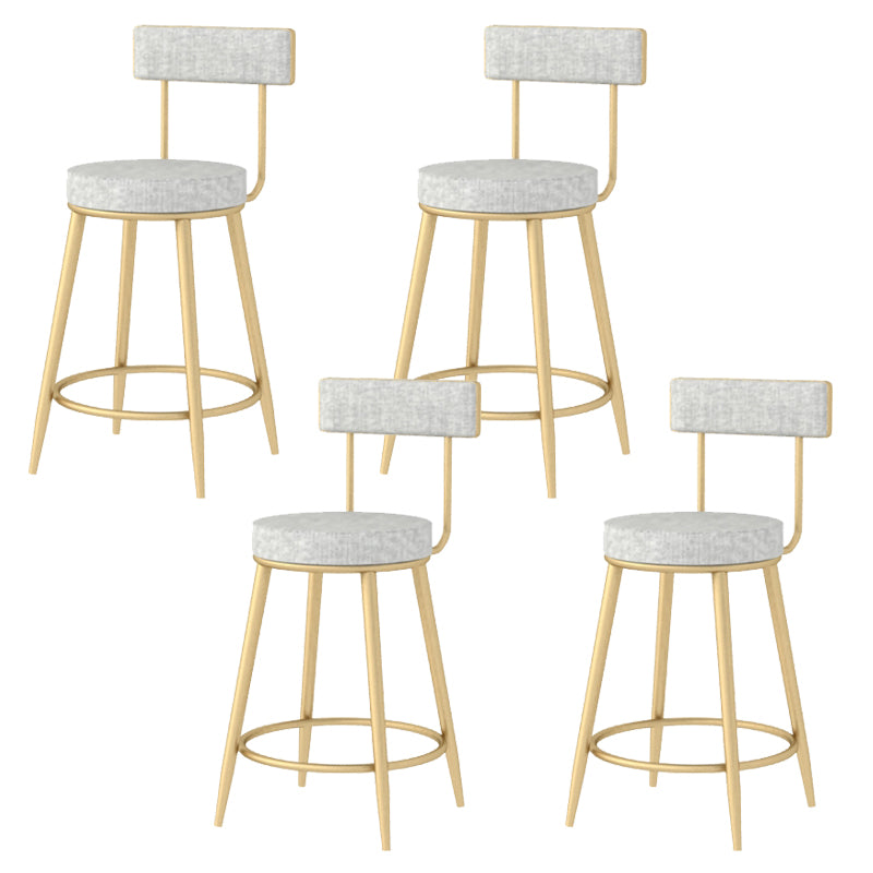 Modern Style Linen Counter Stool Round Low Back Bar Stool with Footrest