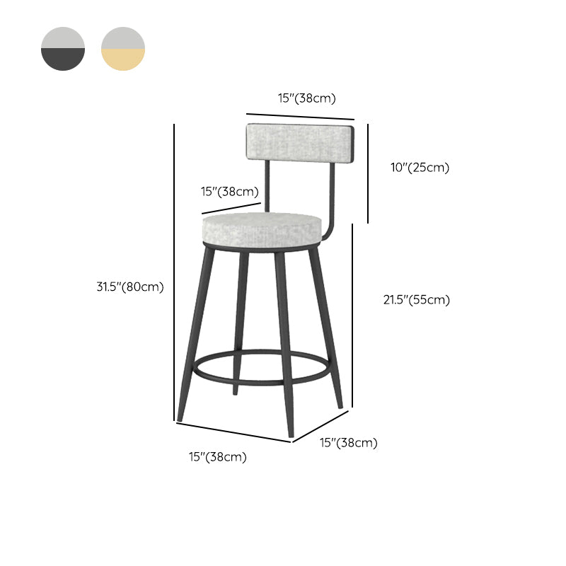 Modern Style Linen Counter Stool Round Low Back Bar Stool with Footrest