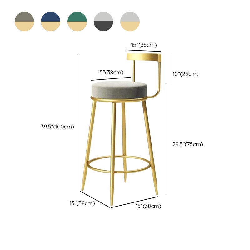Modern Style Linen Counter Stool Round Low Back Bar Stool with Footrest