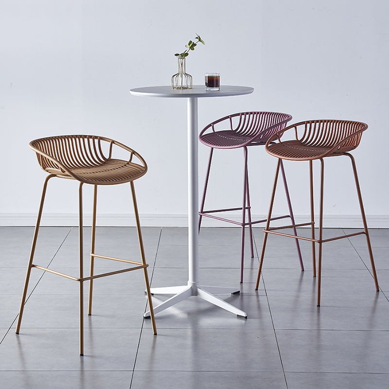 Nordic Backrest Counter Stool with Metal Base Plastic Armless Cafe Bar Chair with 4 Legs