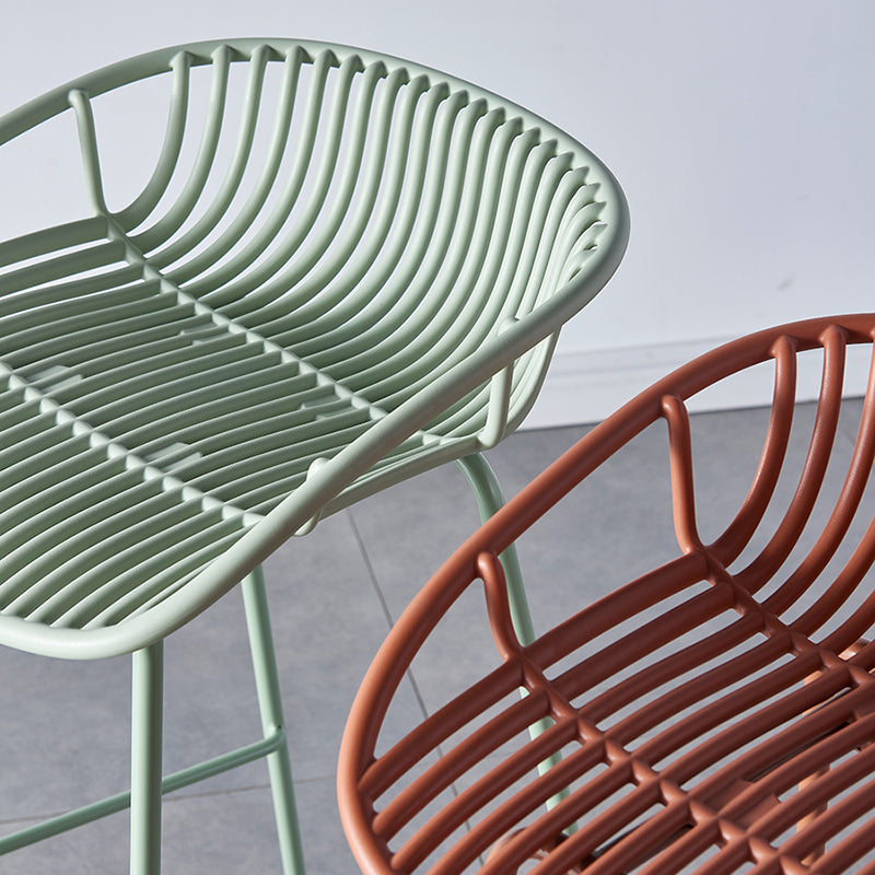 Nordic Backrest Counter Stool with Metal Base Plastic Armless Cafe Bar Chair with 4 Legs