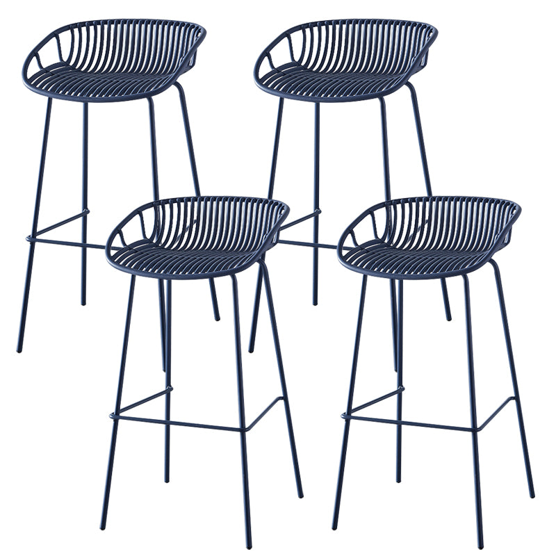 Nordic Backrest Counter Stool with Metal Base Plastic Armless Cafe Bar Chair with 4 Legs