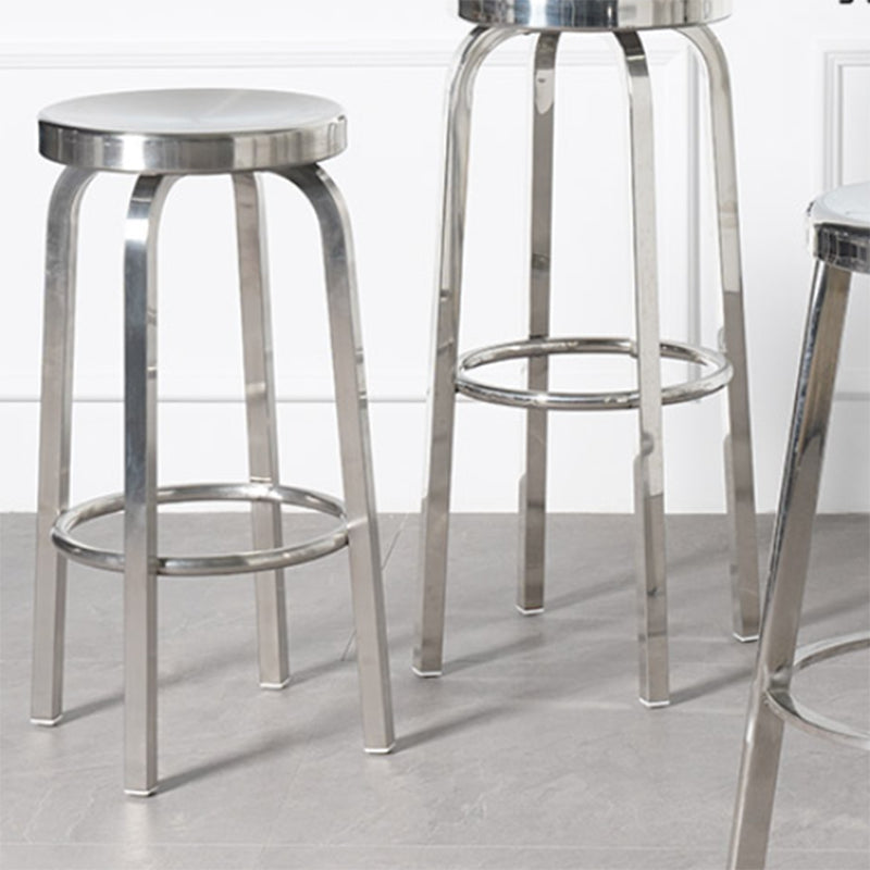 Industrial Stainless Steel Counter Stool Round Backless Bar Stool with Footrest