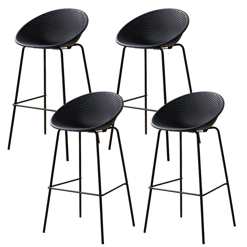 Nordic Backrest Counter Stool with Metal Base Plastic Armless Bar Chair with 4 Legs