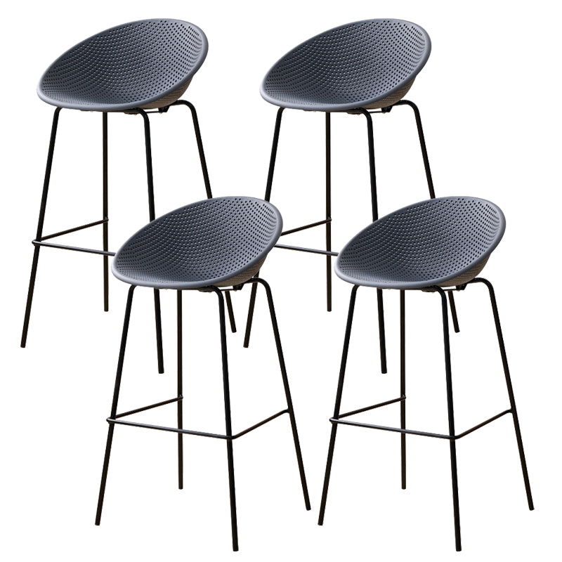 Nordic Backrest Counter Stool with Metal Base Plastic Armless Bar Chair with 4 Legs