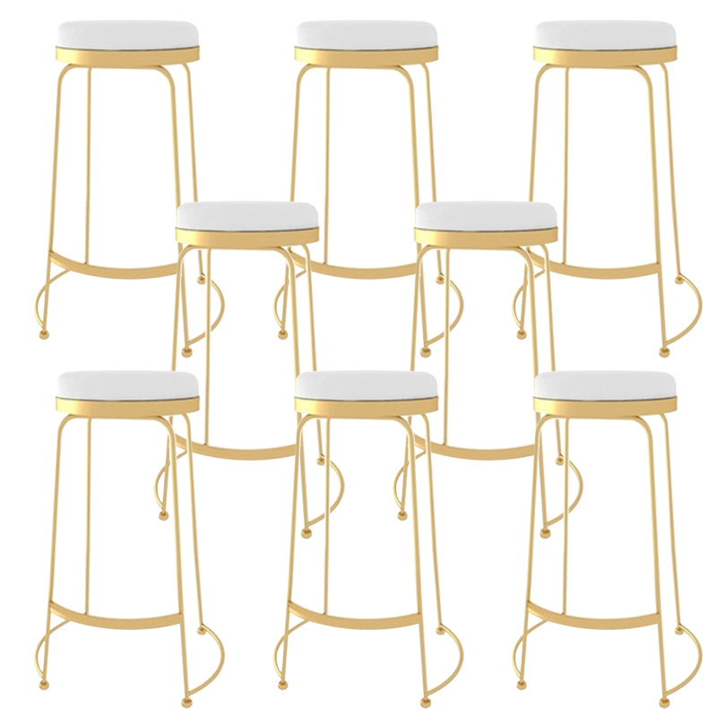 Glam Style Counter Stool Upholstered Round Bar Stool with Gold Frame
