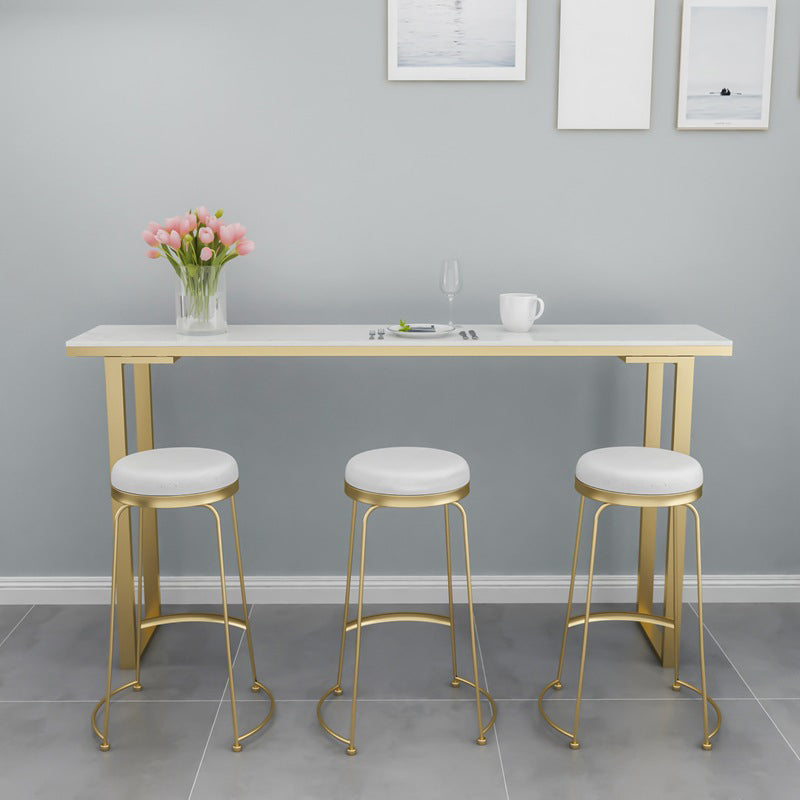 Glam Style Counter Stool Upholstered Round Bar Stool with Gold Frame