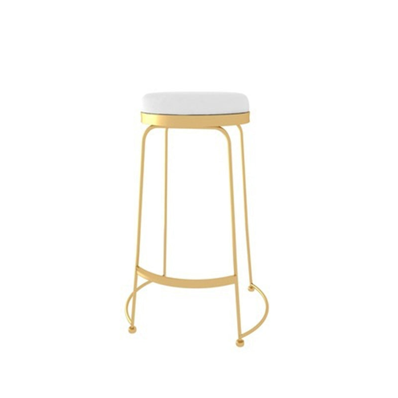 Glam Style Counter Stool Upholstered Round Bar Stool with Gold Frame