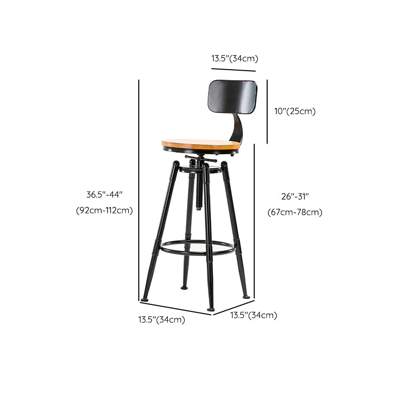 Solid Wood Counter Stool Industrial Adjustable Height Stool for Living Room