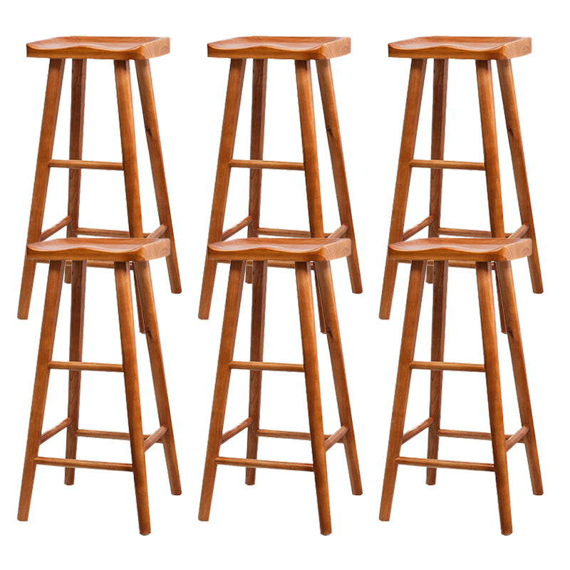 Industrial Solid Wood Counter Stool Saddle Seat Backless Bar Stool